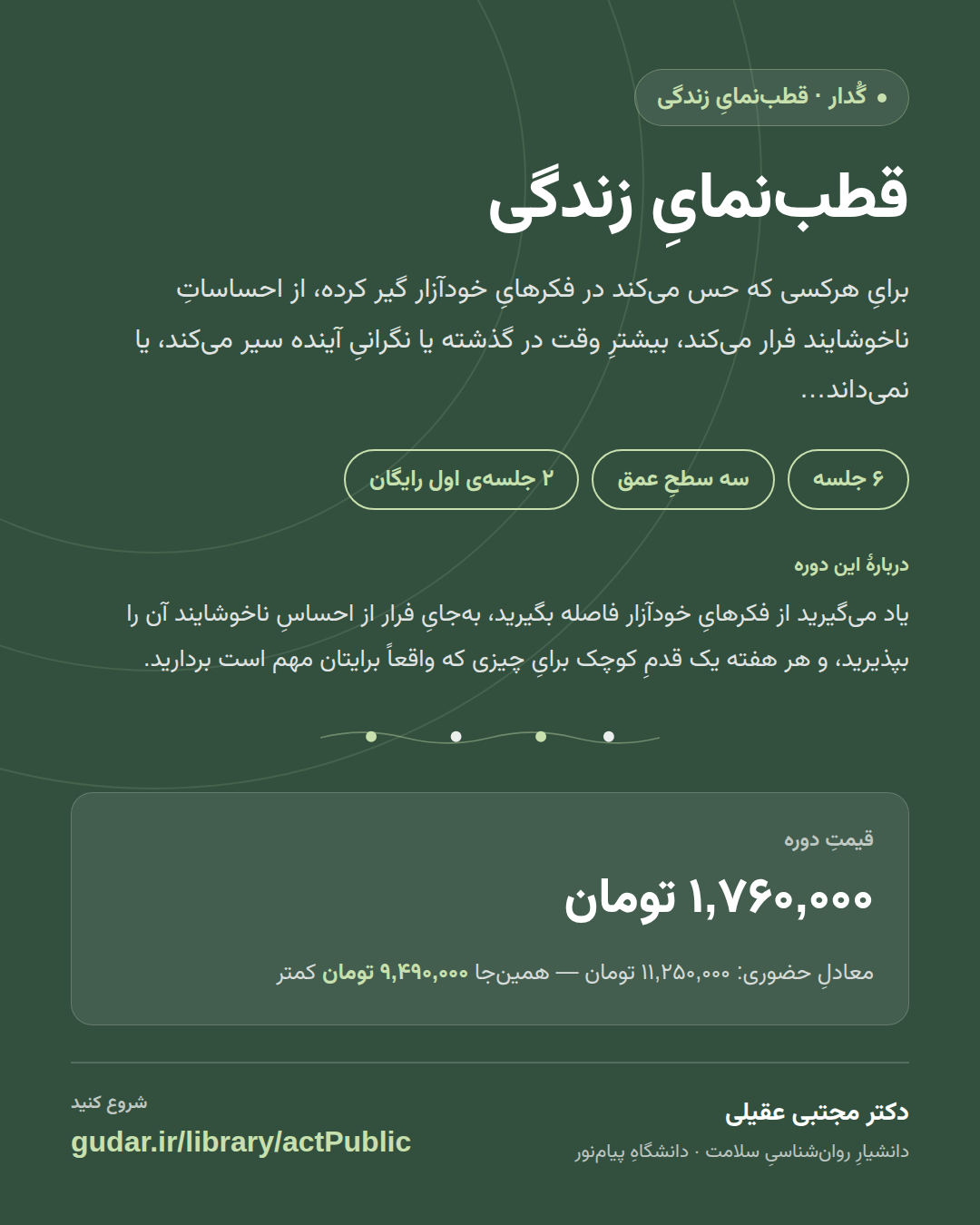 کارتِ معرفیِ دوره‌ی قطب‌نمایِ زندگی — 6 جلسه
