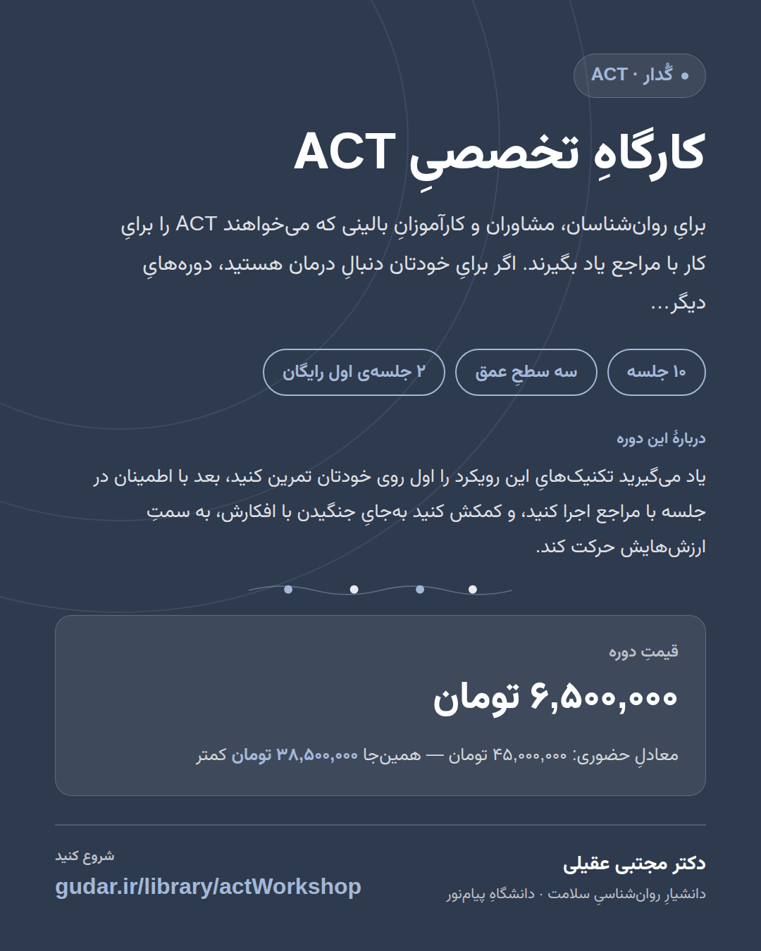 کارتِ معرفیِ دورهی کارگاهِ تخصصیِ ACT — 10 جلسه