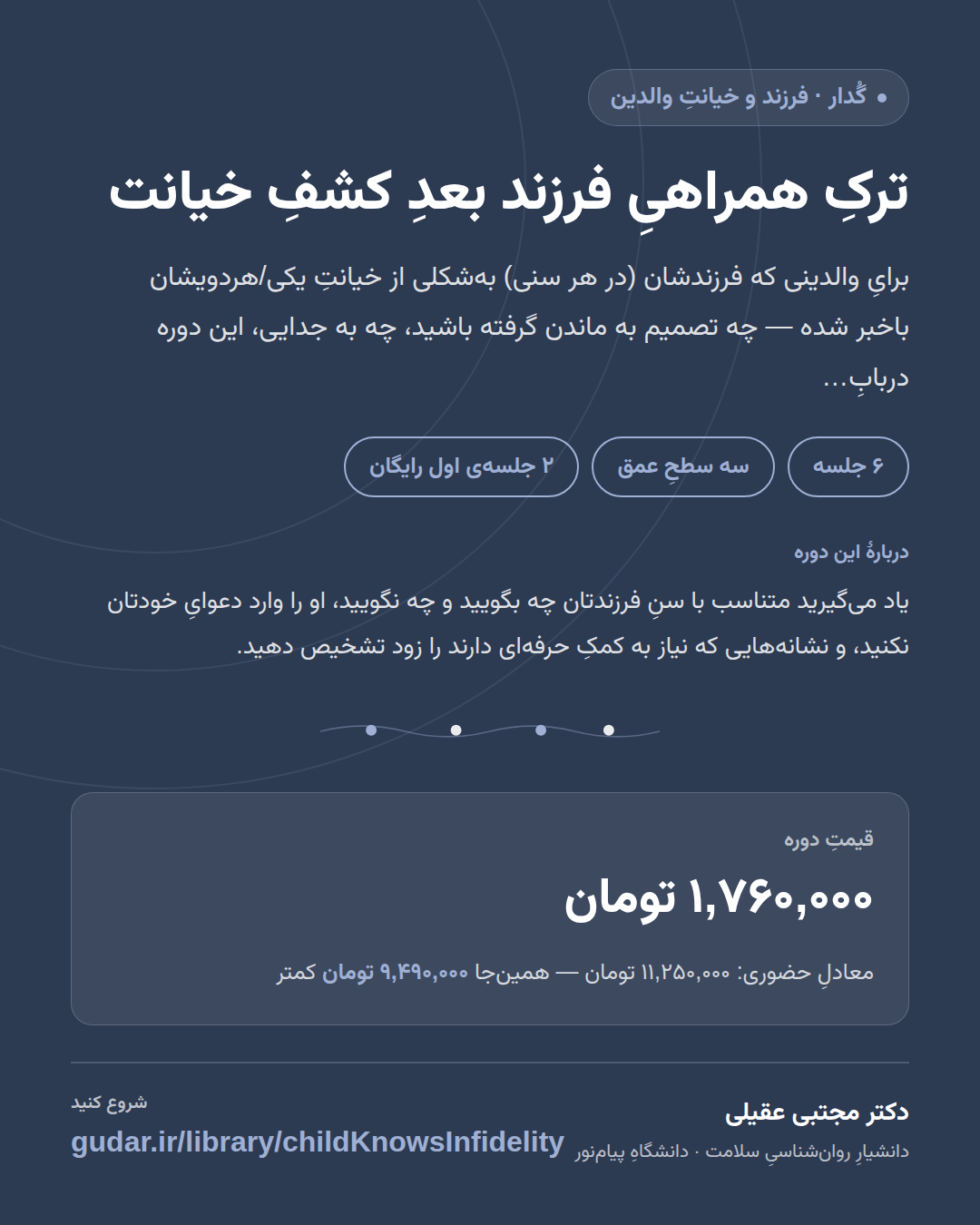 کارتِ معرفیِ دورهی ترکِ همراهیِ فرزند بعدِ کشفِ خیانت — 6 جلسه