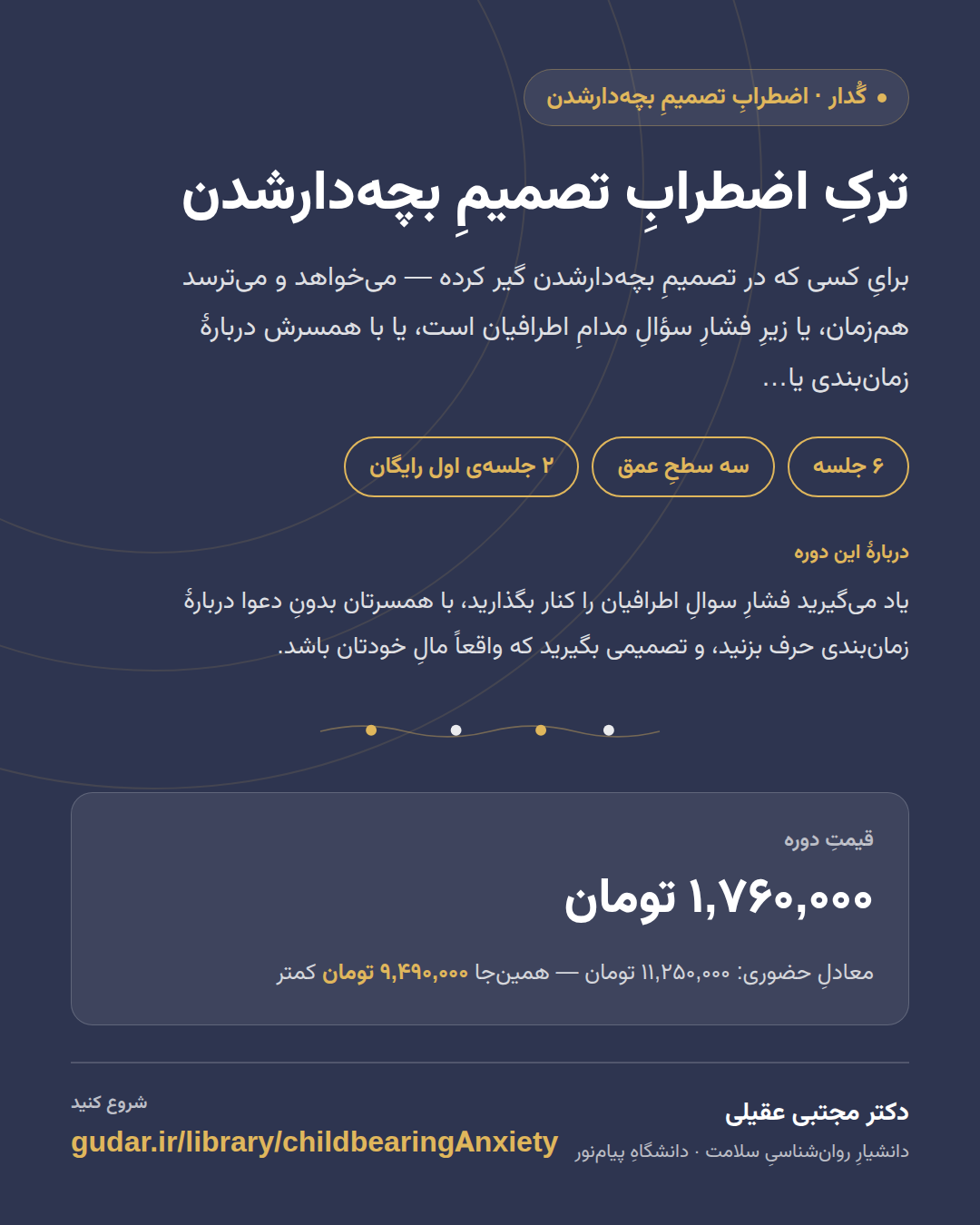 کارتِ معرفیِ دوره‌ی ترکِ اضطرابِ تصمیمِ بچه‌دارشدن — 6 جلسه