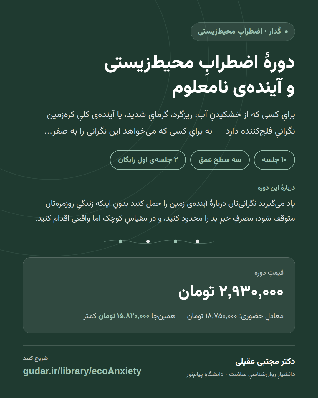 کارتِ معرفیِ دوره‌ی دورهٔ اضطرابِ محیط‌زیستی و آینده‌ی نامعلوم — 10 جلسه