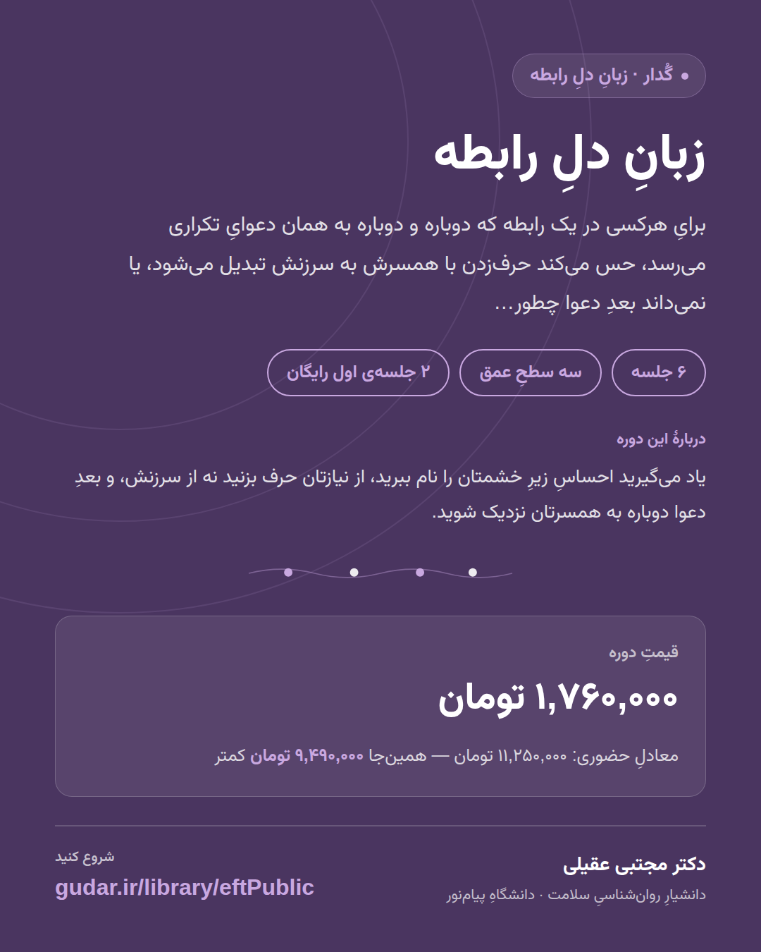 کارتِ معرفیِ دوره‌ی زبانِ دلِ رابطه — 6 جلسه