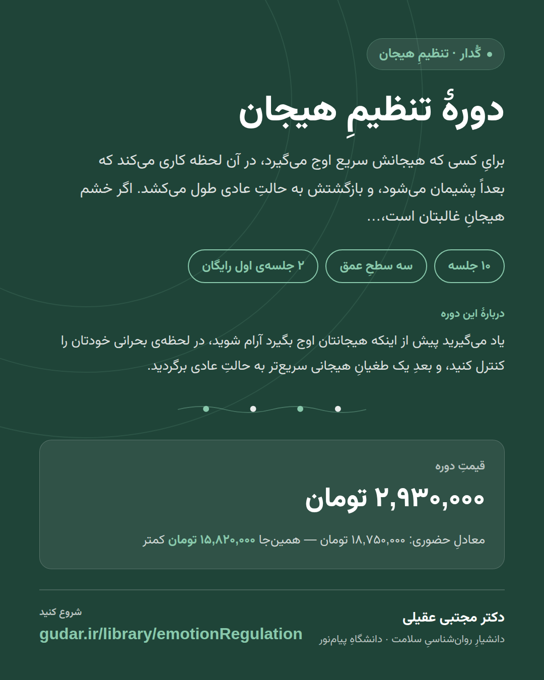 کارتِ معرفیِ دورهی دورهٔ تنظیمِ هیجان — 10 جلسه
