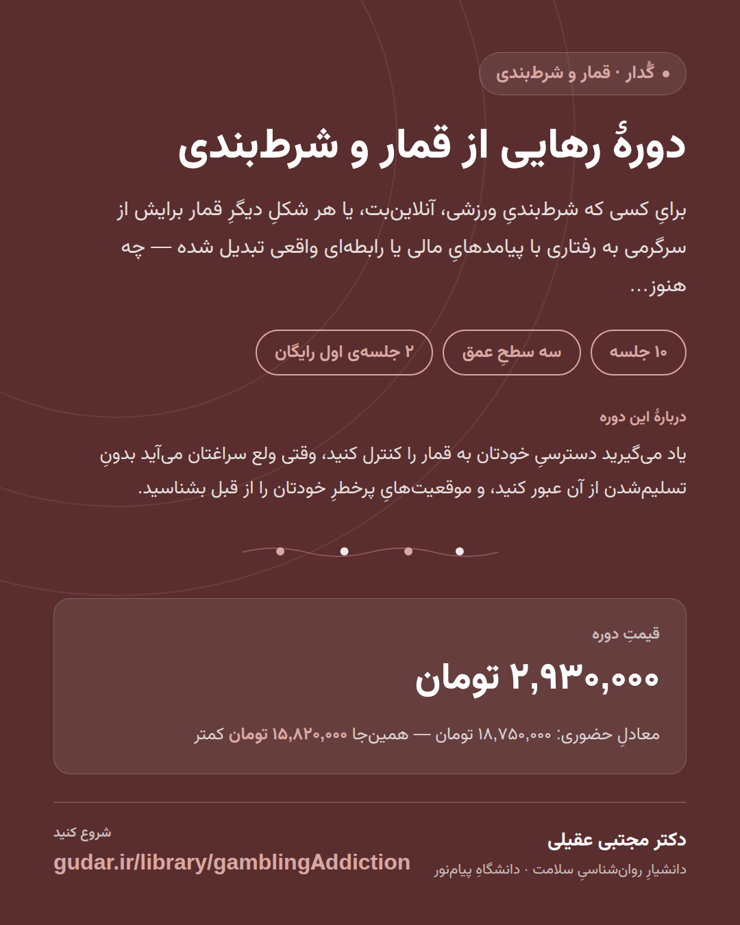 کارتِ معرفیِ دوره‌ی دورهٔ رهایی از قمار و شرط‌بندی — 10 جلسه