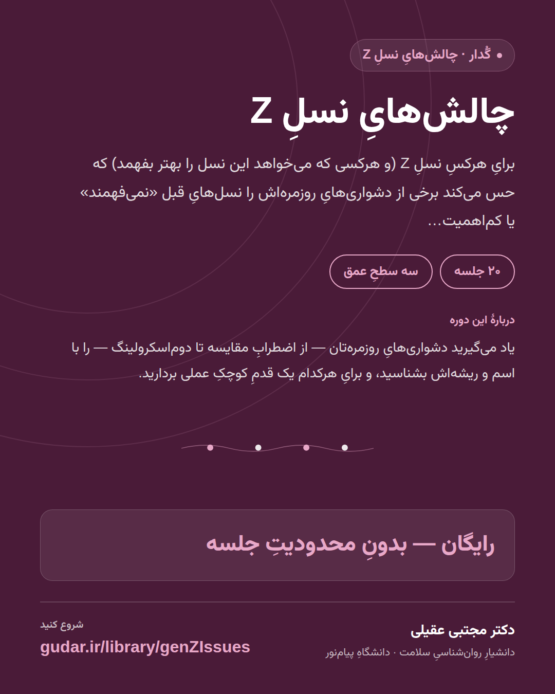 کارتِ معرفیِ دوره‌ی چالش‌هایِ نسلِ Z — 20 جلسه