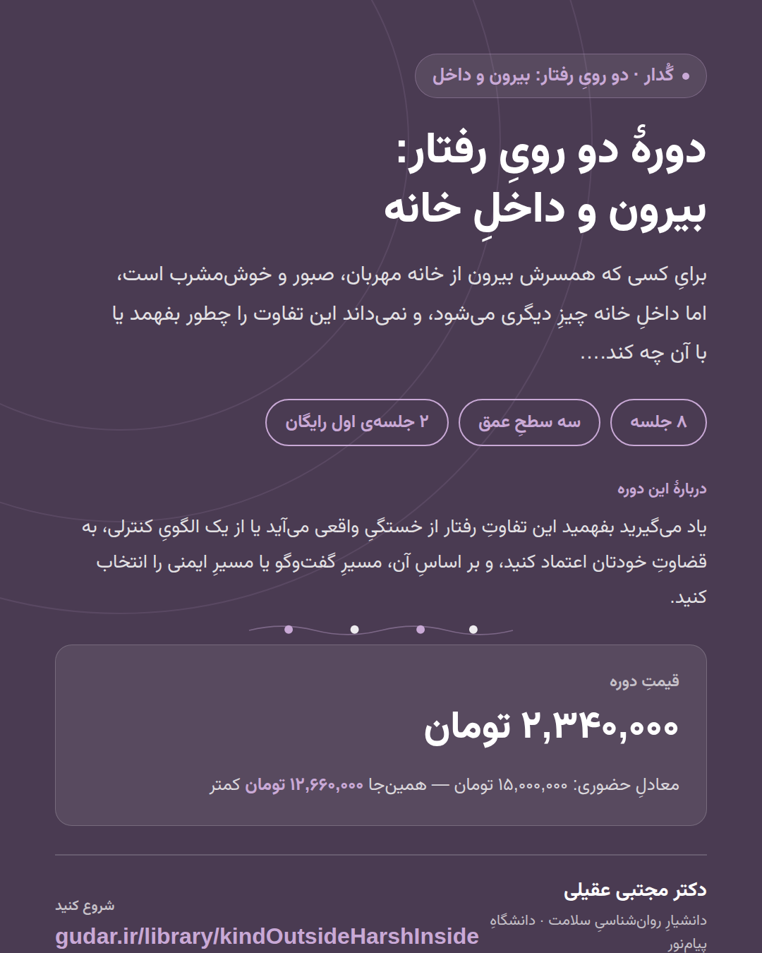 کارتِ معرفیِ دوره‌ی دورهٔ دو رویِ رفتار: بیرون و داخلِ خانه — 8 جلسه
