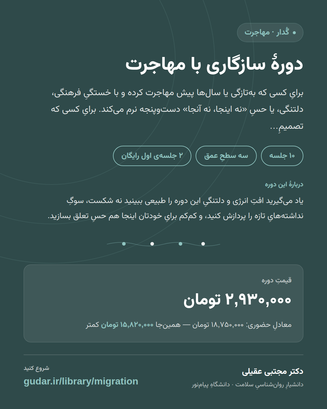 کارتِ معرفیِ دوره‌ی دورهٔ سازگاری با مهاجرت — 10 جلسه
