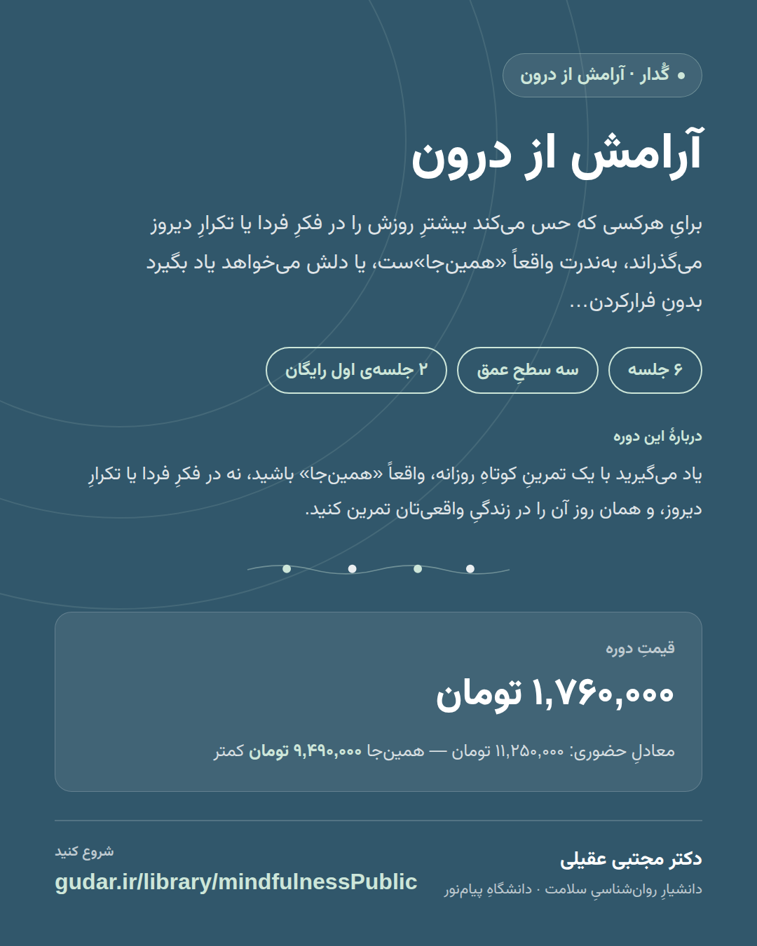 کارتِ معرفیِ دورهی آرامش از درون — 6 جلسه