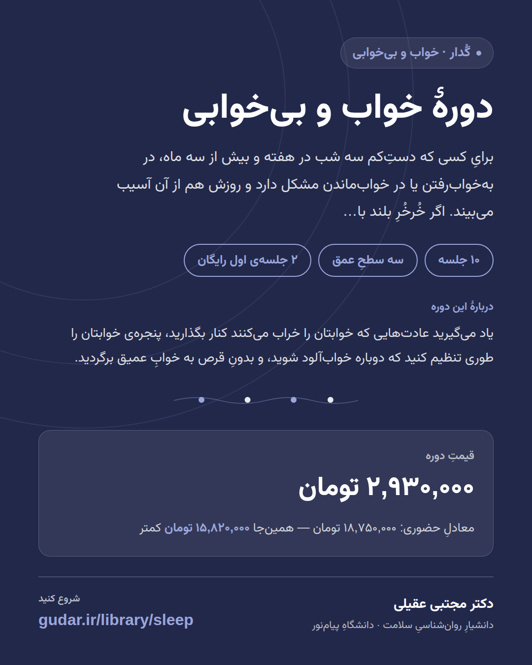 کارتِ معرفیِ دوره‌ی دورهٔ خواب و بی‌خوابی — 10 جلسه