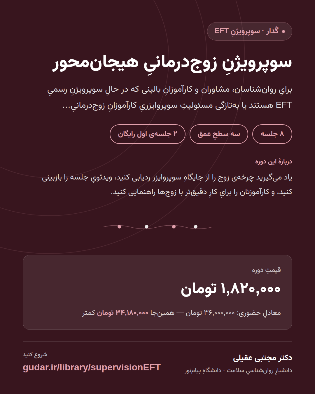 کارتِ معرفیِ دوره‌ی سوپرویژنِ زوج‌درمانیِ هیجان‌محور — 8 جلسه
